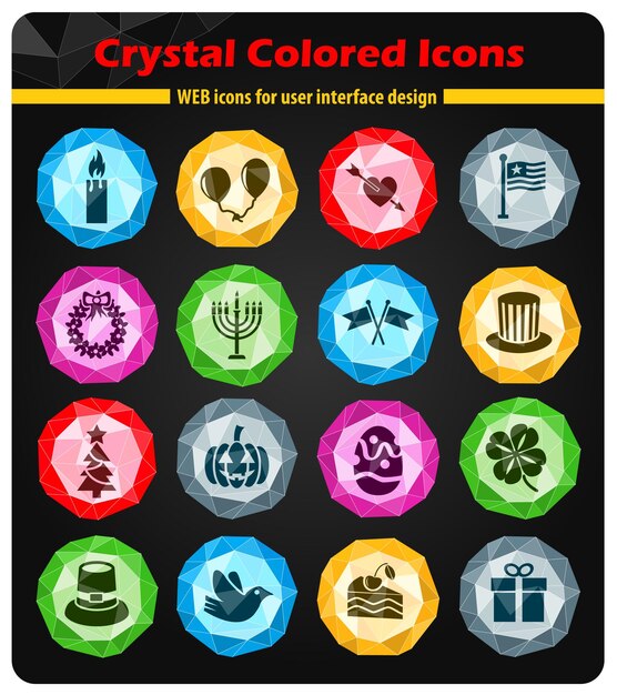 Iconos de vacaciones en cristales de botones de colores brillantes