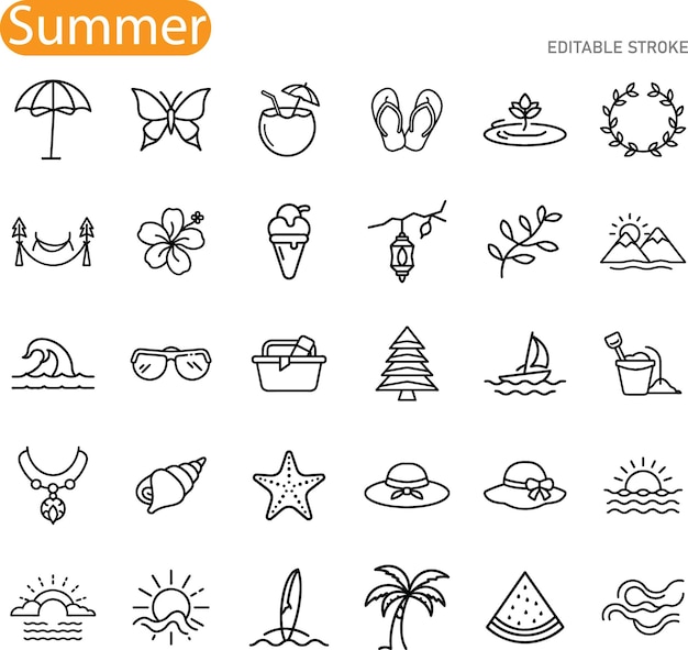 Iconos de las vacaciones de verano playa océano sol relajación diversión