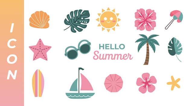 Iconos de las vacaciones de verano en la playa
