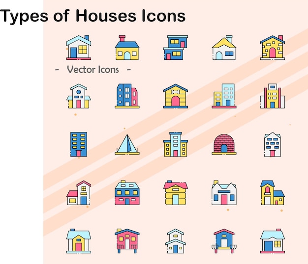 Iconos de varios tipos de casas y edificios