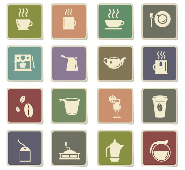 Iconos de vector de café en etiquetas de cartón