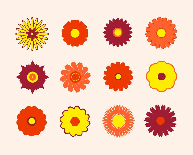 Iconos de vector de color plano de flor Conjunto de vectores de decoración de adornos de elementos florales