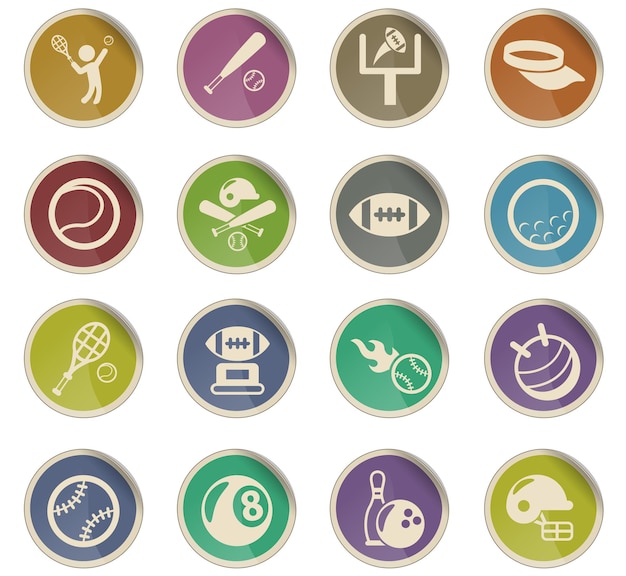 Iconos de vector de deporte en forma de etiquetas de papel redondas