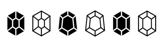 Iconos de vector de diamante Conjunto de iconos de gemas Símbolos de piedras preciosas Negro plano