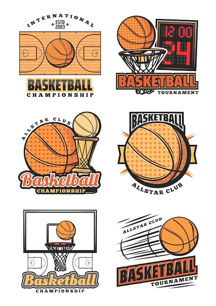 Iconos de vector de equipo de juego de baloncesto