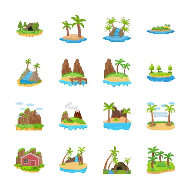 Los iconos de vector de escenas de isla