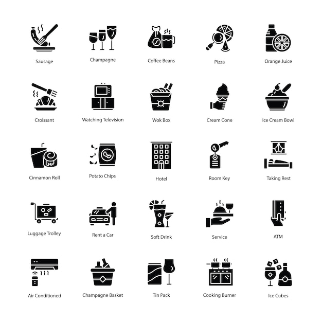 Iconos de vector de glifo de restaurante y comida