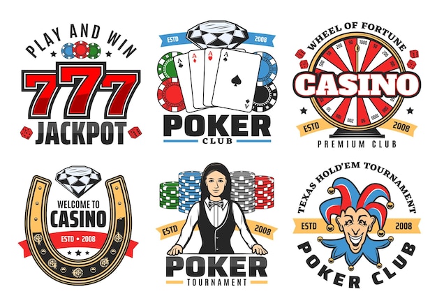 Iconos de vector de juego de casino poker juego jackpot