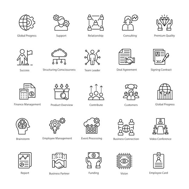 Iconos de Vector de línea de gestión empresarial