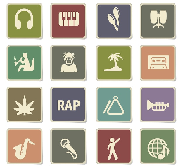 Iconos de vector de música en etiquetas de cartón