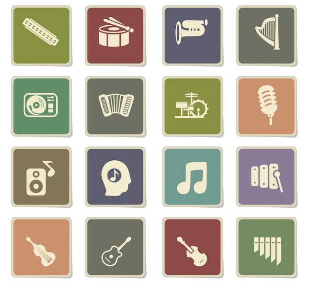 Iconos de vector de música en etiquetas de cartón