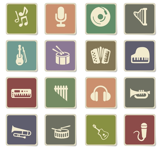 Vector iconos de vector de música en etiquetas de cartón