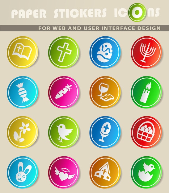 Iconos de vector de Pascua en pegatinas de papel de colores