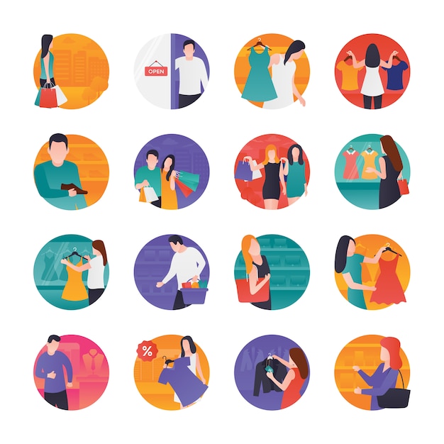 Iconos de Vector plano de supermercado