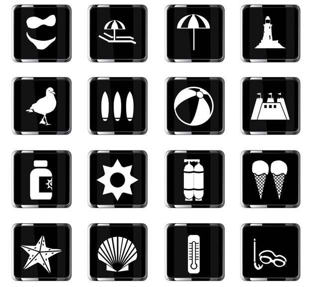 Iconos de vector de playa para el diseño de la interfaz de usuario