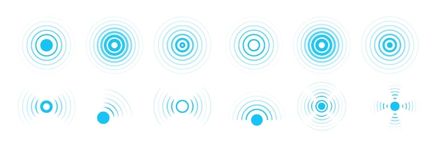 Iconos de vector de radar círculos concéntricos de señal ondas de sonido de sonda aisladas