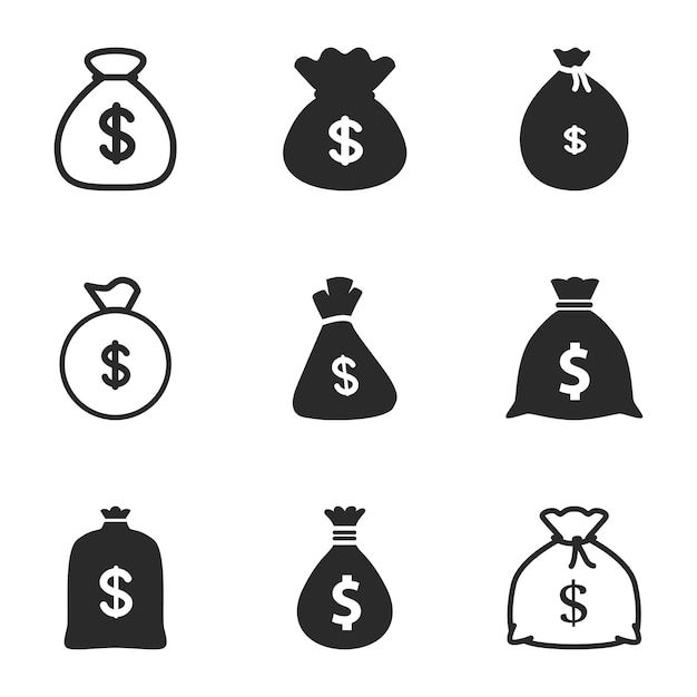 Iconos de vector de saco de dinero