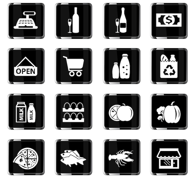 Iconos de vector de tienda de comestibles para el diseño de la interfaz de usuario