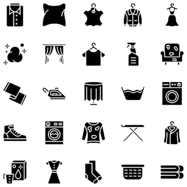 Iconos de vectores de glifos de limpieza en seco