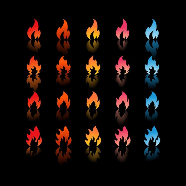 Iconos de vectores de gradiente en llamas de fuego aislados