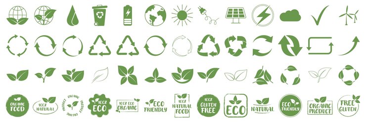 Vector iconos de vectores orgánicos y ecológicos gran conjunto de vectores de alimentos naturales ecológicos, ecológicos, libres de gluten y ecológicos