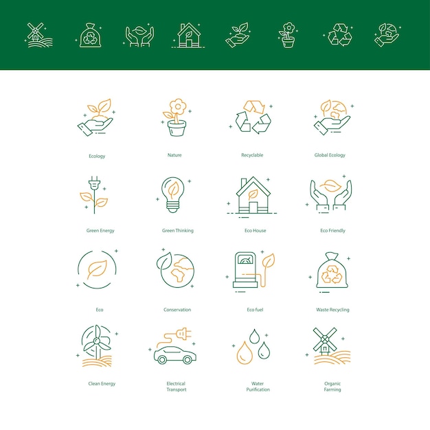 Vector iconos de vectores de vida sostenible que promueven la conciencia ecológica