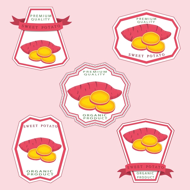 Iconos vectoriales abstractos Ilustración de logotipo para verduras enteras Patatas dulces en rodajas Alimentos horneados Patrón de patata que consiste en alimentos cocidos maduros Fritos al vapor Yams crudos Vegetales dulces Patatas