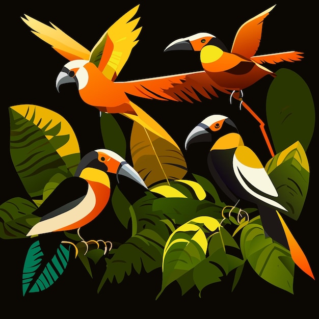 Vector iconos vectoriales acuarela conjunto de aves de amazonas