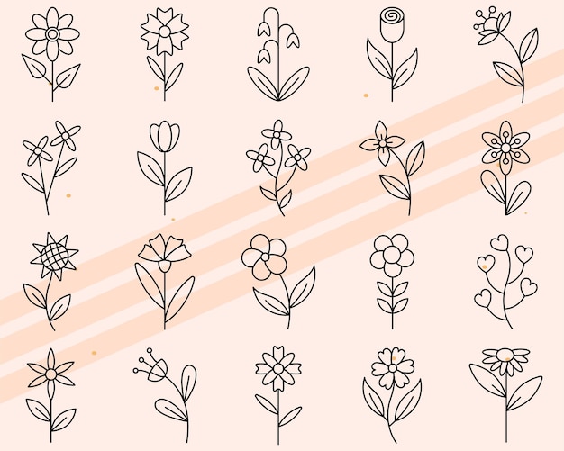 Iconos vectoriales adicionales de flores con varios diseños e ilustraciones florales