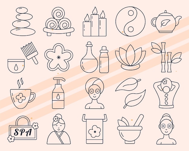 Iconos vectoriales adicionales con temas espaciales con varios elementos de bienestar y relajación