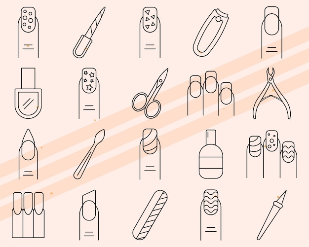 Iconos vectoriales adicionales con temas de manicura con varios artículos de cuidado de uñas y belleza