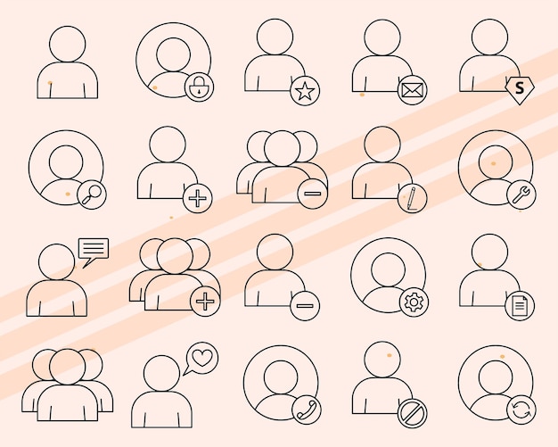 Iconos vectoriales adicionales con temas de usuario con varios perfiles y elementos de usuario