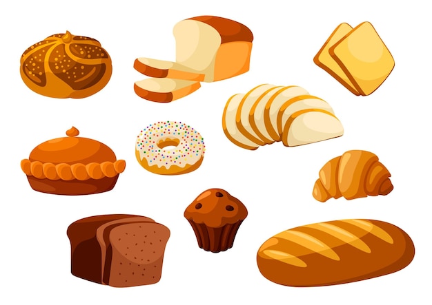 Vector iconos vectoriales aislados de pan de panadería