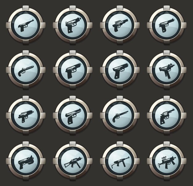 Vector iconos vectoriales de armas de mano en los elegantes botones redondos para aplicaciones móviles y web