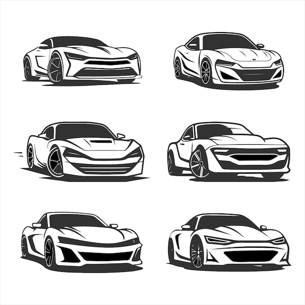 Iconos vectoriales de automóviles Siluetas fantásticas de automóviles ilustraciones aisladas en fondo blanco