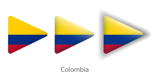 Iconos vectoriales de la bandera de Colombia en forma de triángulo redondeado