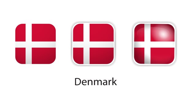 Iconos vectoriales de la bandera de Dinamarca en forma de cuadrado redondeado