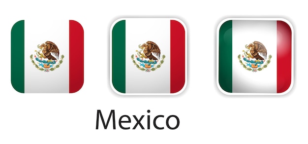 Iconos vectoriales de la bandera de México en forma de cuadrado redondeado