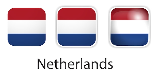 Iconos vectoriales de la bandera de los Países Bajos en forma de cuadrado redondeado