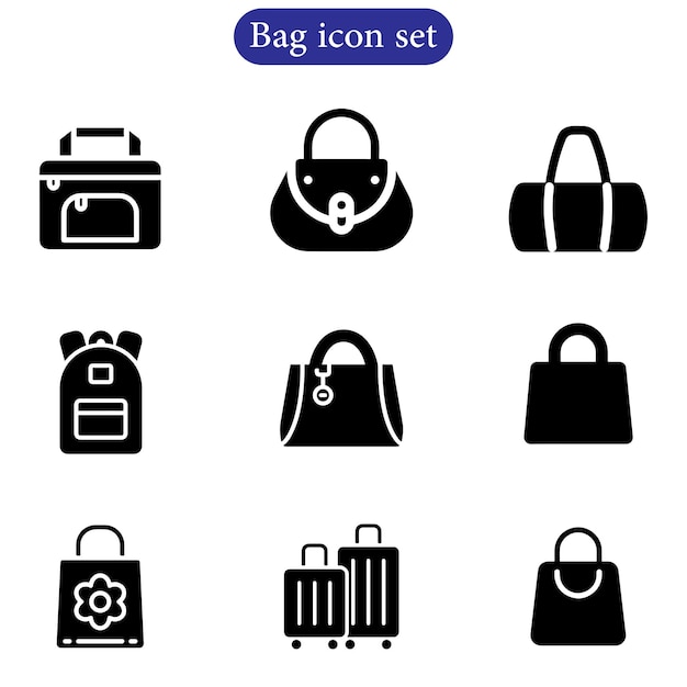 Los iconos vectoriales de la bolsa de compras se utilizan para el diseño de logotipos web y de aplicaciones en fondo blanco