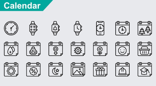 Iconos vectoriales de calendario sobre fondo blanco