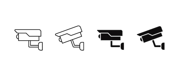 Los iconos vectoriales de las cámaras de seguridad establecen el símbolo del contorno de la cámara de CCTV en un círculo