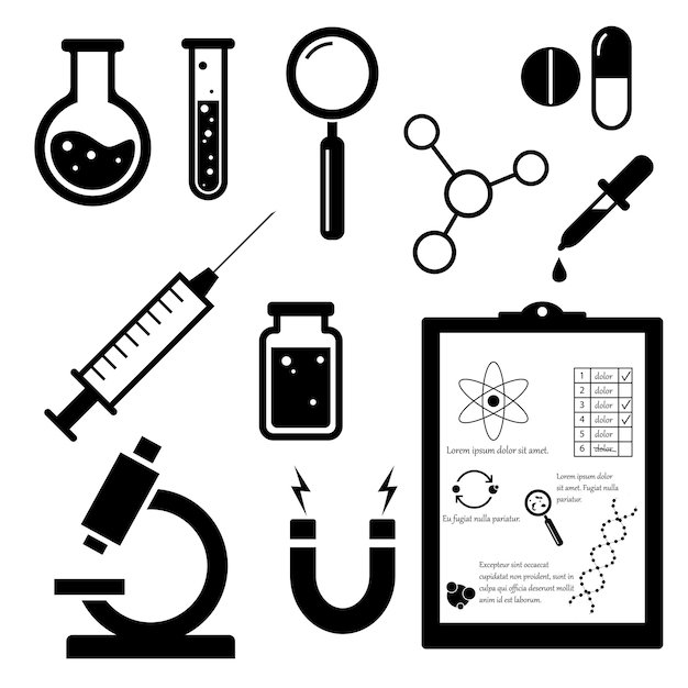 Iconos vectoriales de ciencias y química en fondo blanco