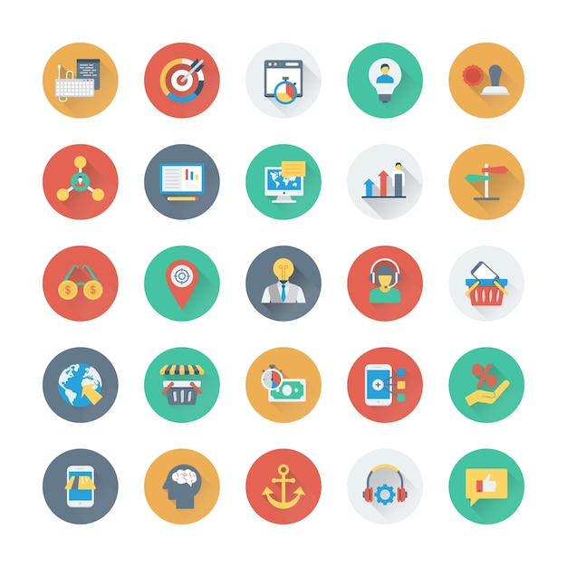 Iconos vectoriales de color para el marketing digital
