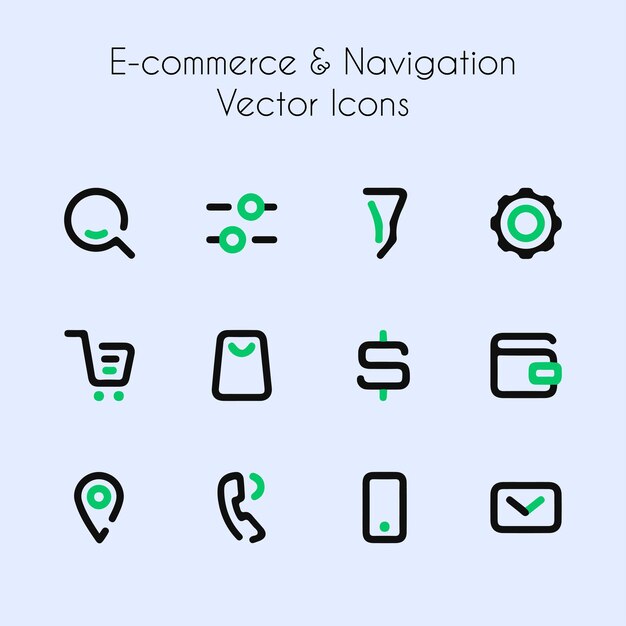 Iconos vectoriales de comercio electrónico y navegación