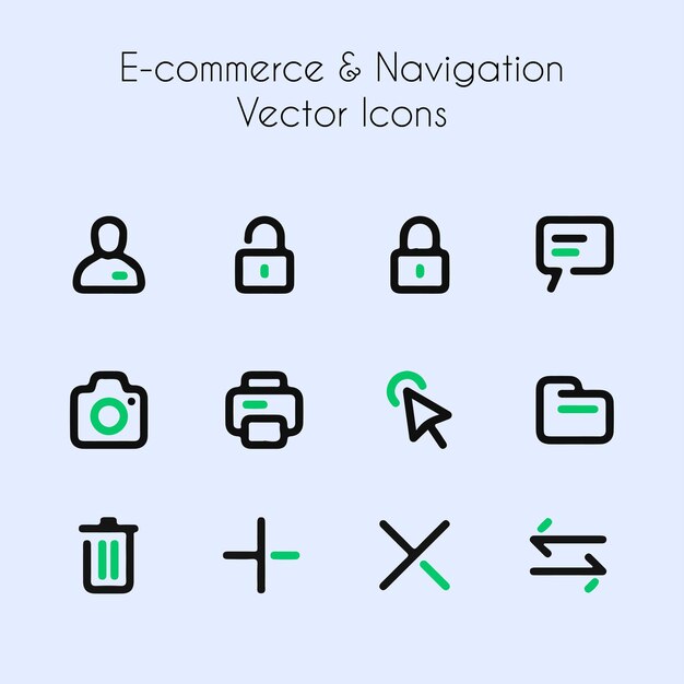 Iconos vectoriales de comercio electrónico y navegación