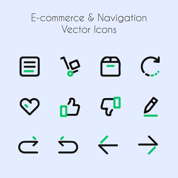 Iconos vectoriales de comercio electrónico y navegación