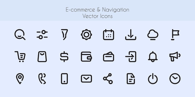 Iconos vectoriales de comercio electrónico y navegación