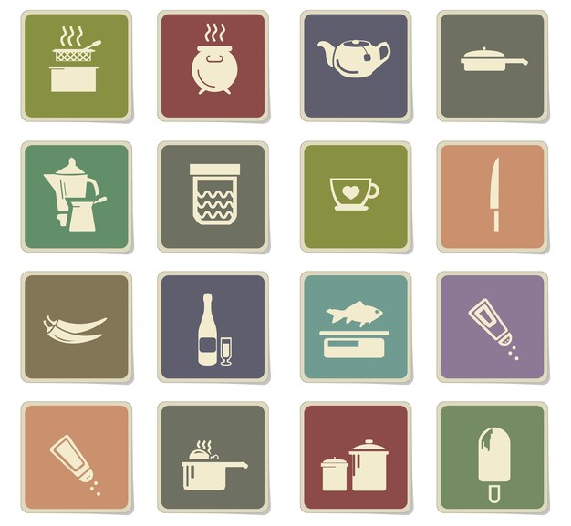 Iconos vectoriales de comida y cocina para el diseño de la interfaz de usuario