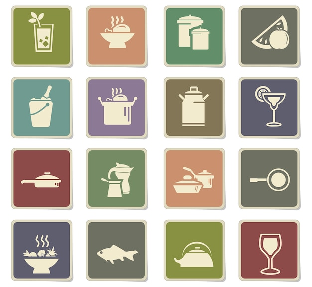 Vector iconos vectoriales de comida y cocina para el diseño de la interfaz de usuario